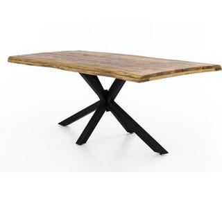 mutoni Table 160x90 cm - mangue naturelle - métal noir antique - avec bordure d'arbre  