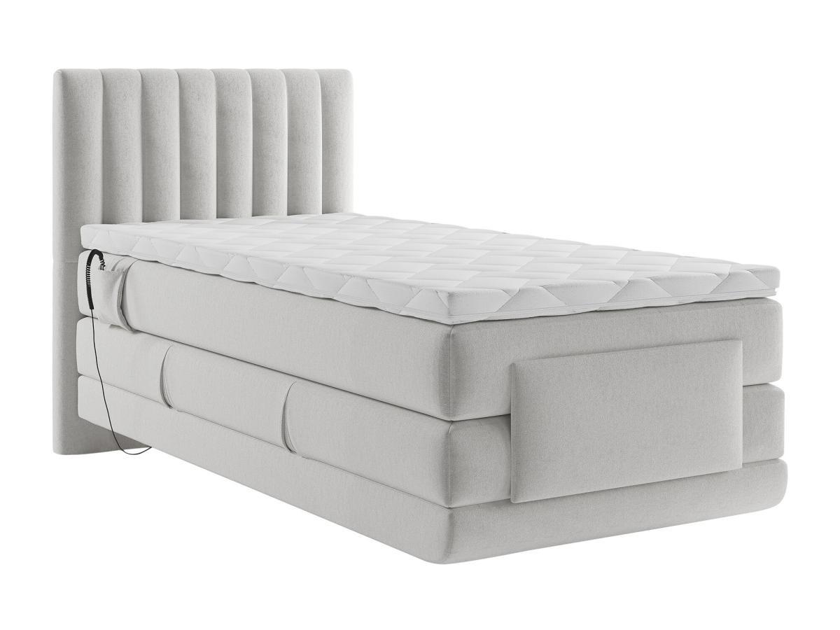 Vente-unique Boxspringbett mit vertikalen Ziernähten am Kopfteil + elektrischem Untergestell mit Relaxfunktion + Matratze + Topper - 100 x 200 cm - Samt - Hellgrau - DONISI von PALACIO  