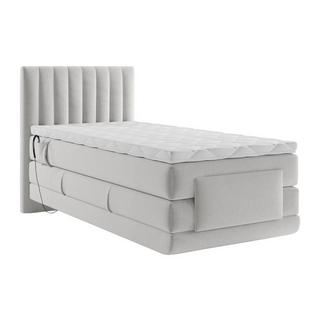 Vente-unique Boxspringbett mit vertikalen Ziernähten am Kopfteil + elektrischem Untergestell mit Relaxfunktion + Matratze + Topper - 100 x 200 cm - Samt - Hellgrau - DONISI von PALACIO  