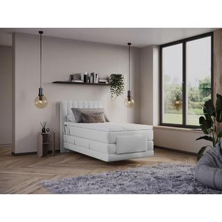 Vente-unique Boxspringbett mit vertikalen Ziernähten am Kopfteil + elektrischem Untergestell mit Relaxfunktion + Matratze + Topper - 100 x 200 cm - Samt - Hellgrau - DONISI von PALACIO  