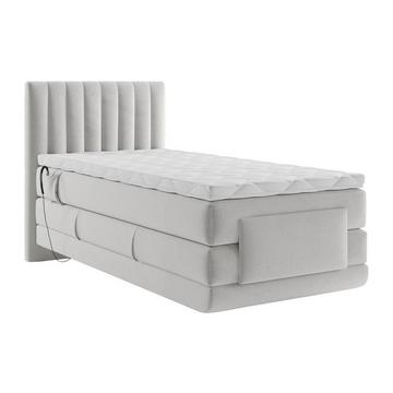 Boxspringbett mit vertikalen Ziernähten am Kopfteil + elektrischem Untergestell mit Relaxfunktion + Matratze + Topper - 100 x 200 cm - Samt - Hellgrau - DONISI von PALACIO