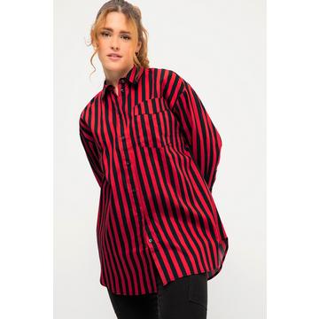 Camicia dal taglio oversize con righe, collo da camicia, applicazione e maniche lunghe