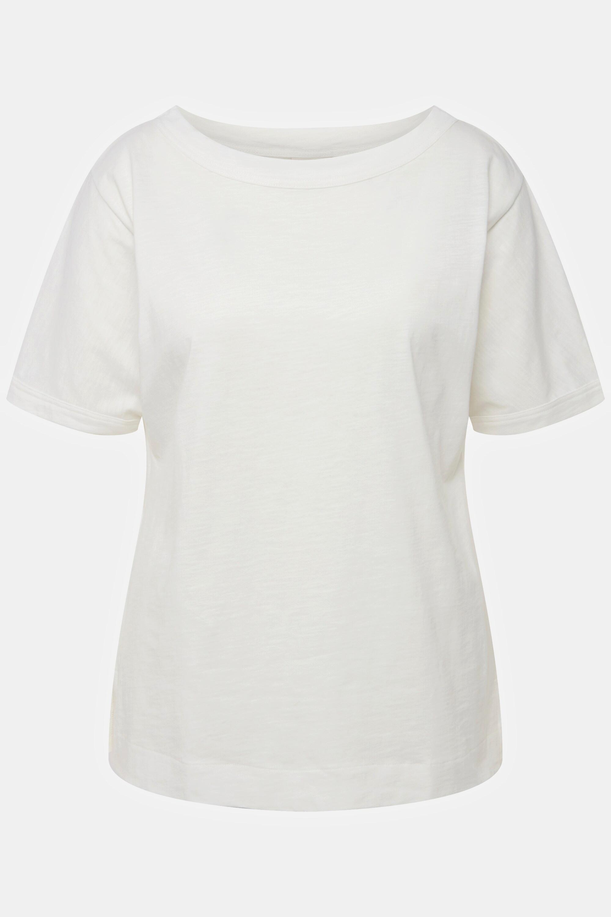 Ulla Popken  T-shirt dal taglio oversize in cotone biologico con scollo a girocollo e mezze maniche 