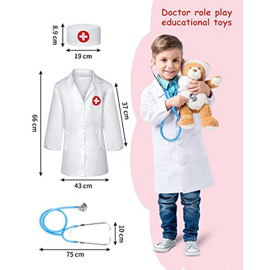 Activity-board  Arztkoffer Kinder Holzspielset mit echtem Stethoskop, Arztkoffer Kinder, Arztkittel Doktorspielset Rollenspielset Geschenke für Kinder 