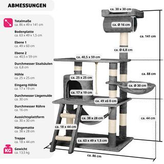 Tectake  Arbre à Chat STOKELEY 141 cm 