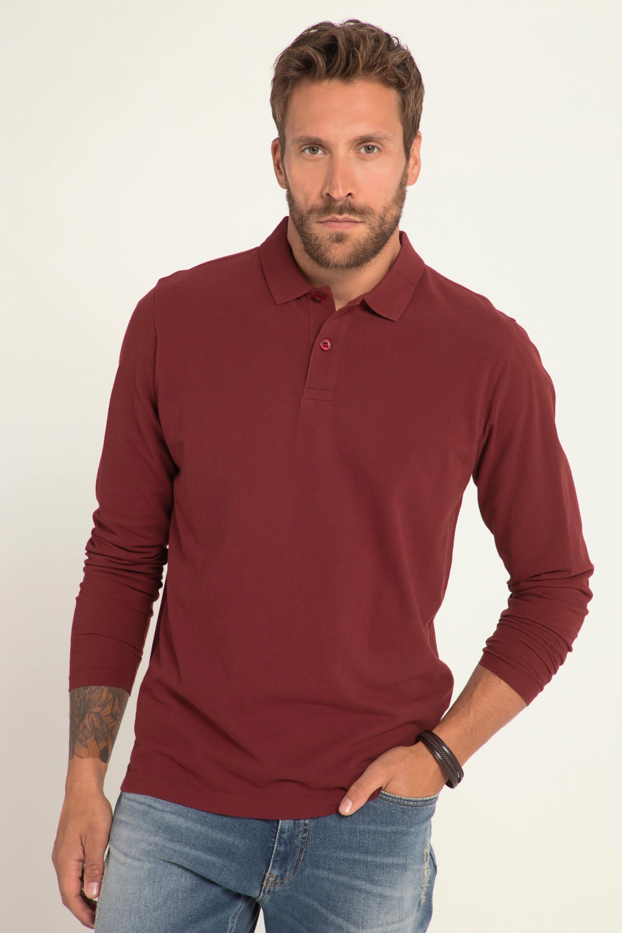 JP1880  Maglia basic in piqué con maniche lunghe e colletto polo, fino alla tg. 8XL 