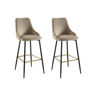 Vente-unique Lot de 2 tabourets de bar en velours et métal noir - Beige - VEVLINA  