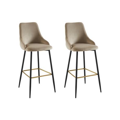 Vente-unique Lot de 2 tabourets de bar en velours et métal noir - Beige - VEVLINA  