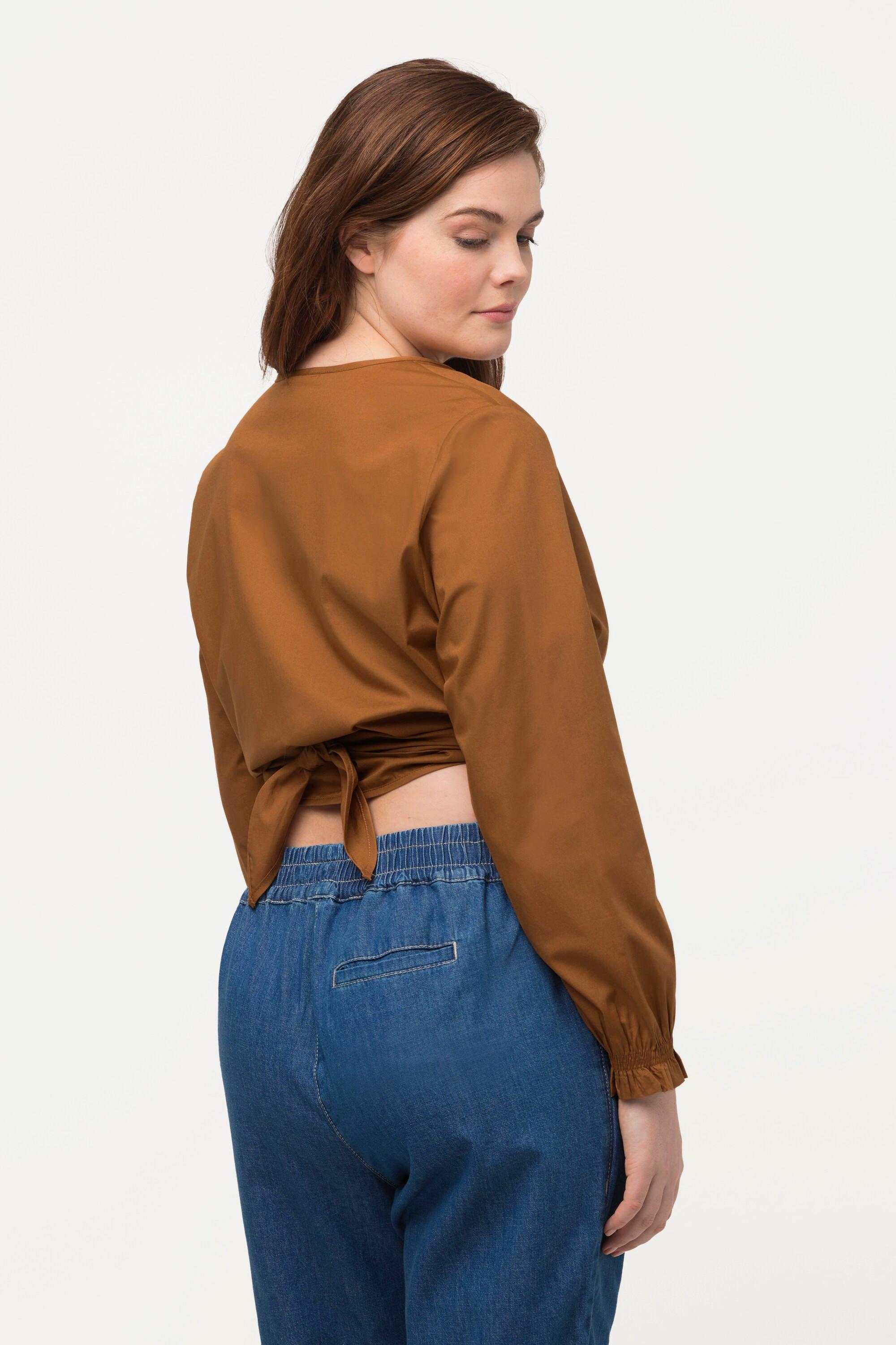 Ulla Popken Blusa Corta Incrociata Scollo V Maniche Lunghe Cotone Biologico  