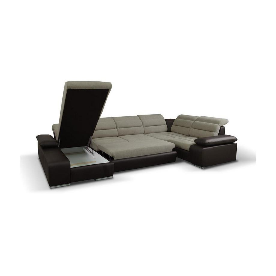 Vente-unique Wohnlandschaft mit Schlaffunktion BOILEAU Ecke Links Braun  