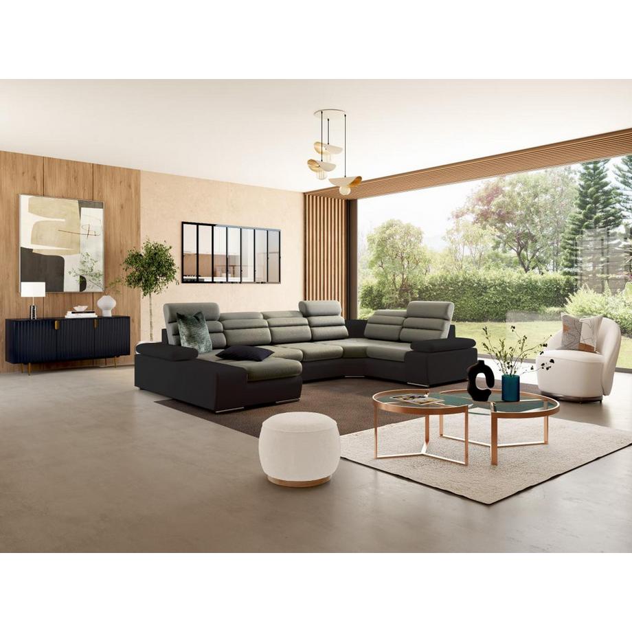 Vente-unique Wohnlandschaft mit Schlaffunktion BOILEAU Ecke Links Braun  