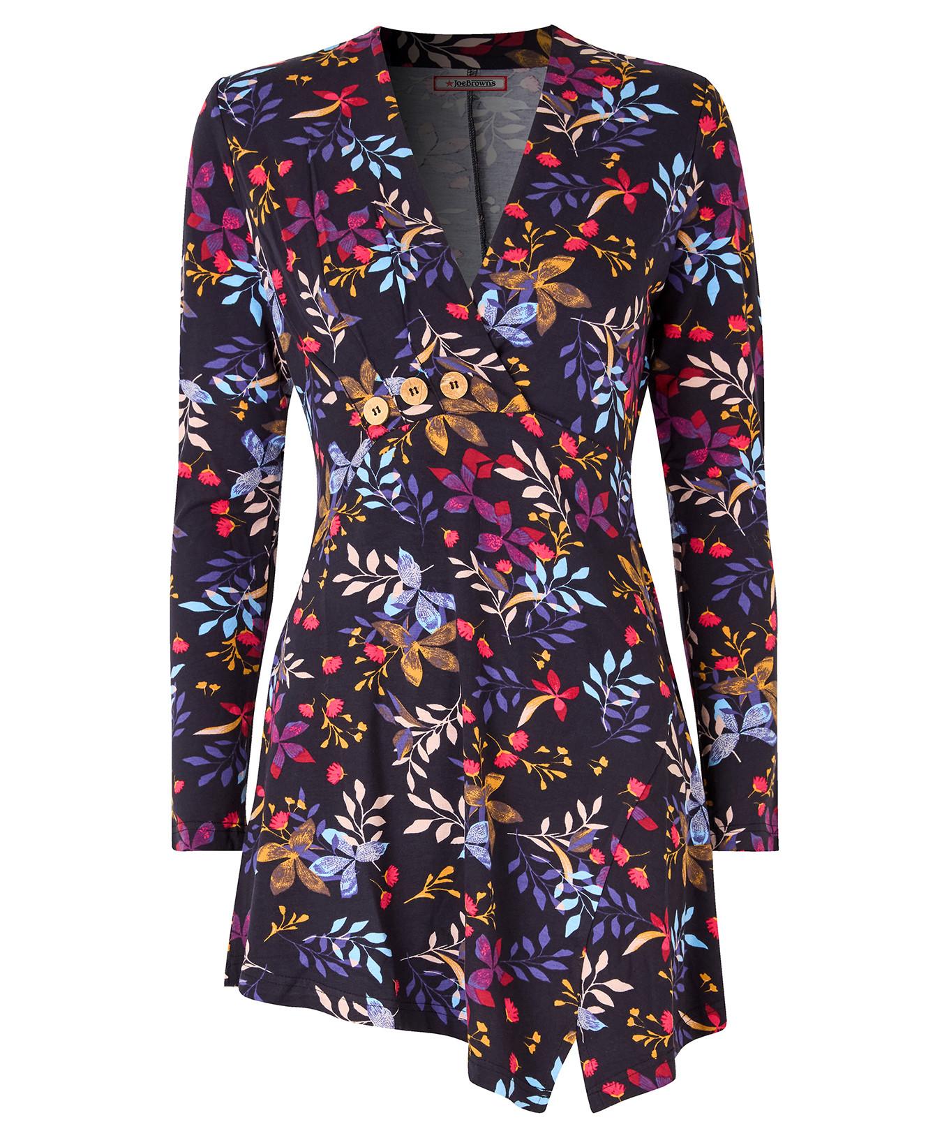 Joe Browns Tunica Aderente Floreale Orlo Asimmetrico Maniche Lunghe  