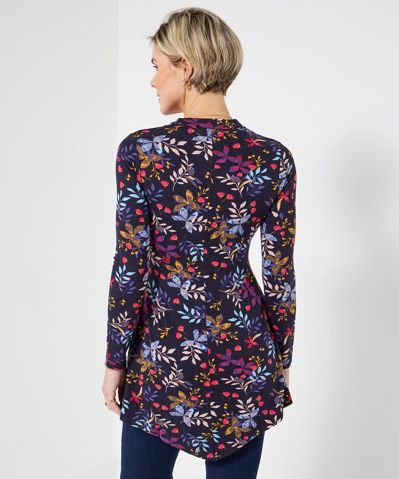 Joe Browns Tunica Aderente Floreale Orlo Asimmetrico Maniche Lunghe  