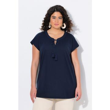 T-shirt in cotone biologico con scollo a tunica e mezze maniche