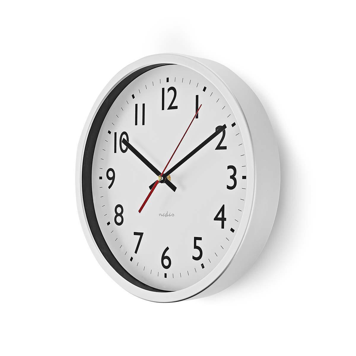 Nedis Horloge murale | Diamètre : 300 mm | Plastique | Argent / Blanc  