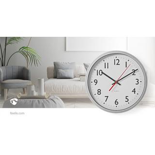 Nedis Horloge murale | Diamètre : 300 mm | Plastique | Argent / Blanc  