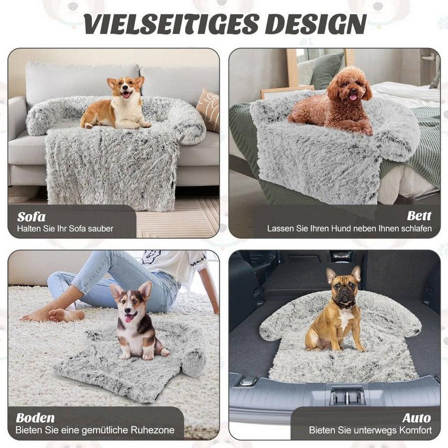 B2X  Cuccia in peluche per cani con base antiscivolo, rivestimento sfoderabile e lavabile e morbido paranuca, piccola 101 x 89 cm, grigio-bianco 