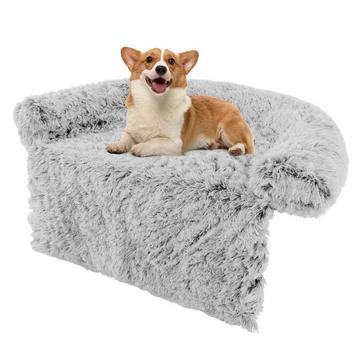 Cuccia in peluche per cani con base antiscivolo, rivestimento sfoderabile e lavabile e morbido paranuca, piccola 101 x 89 cm, grigio-bianco