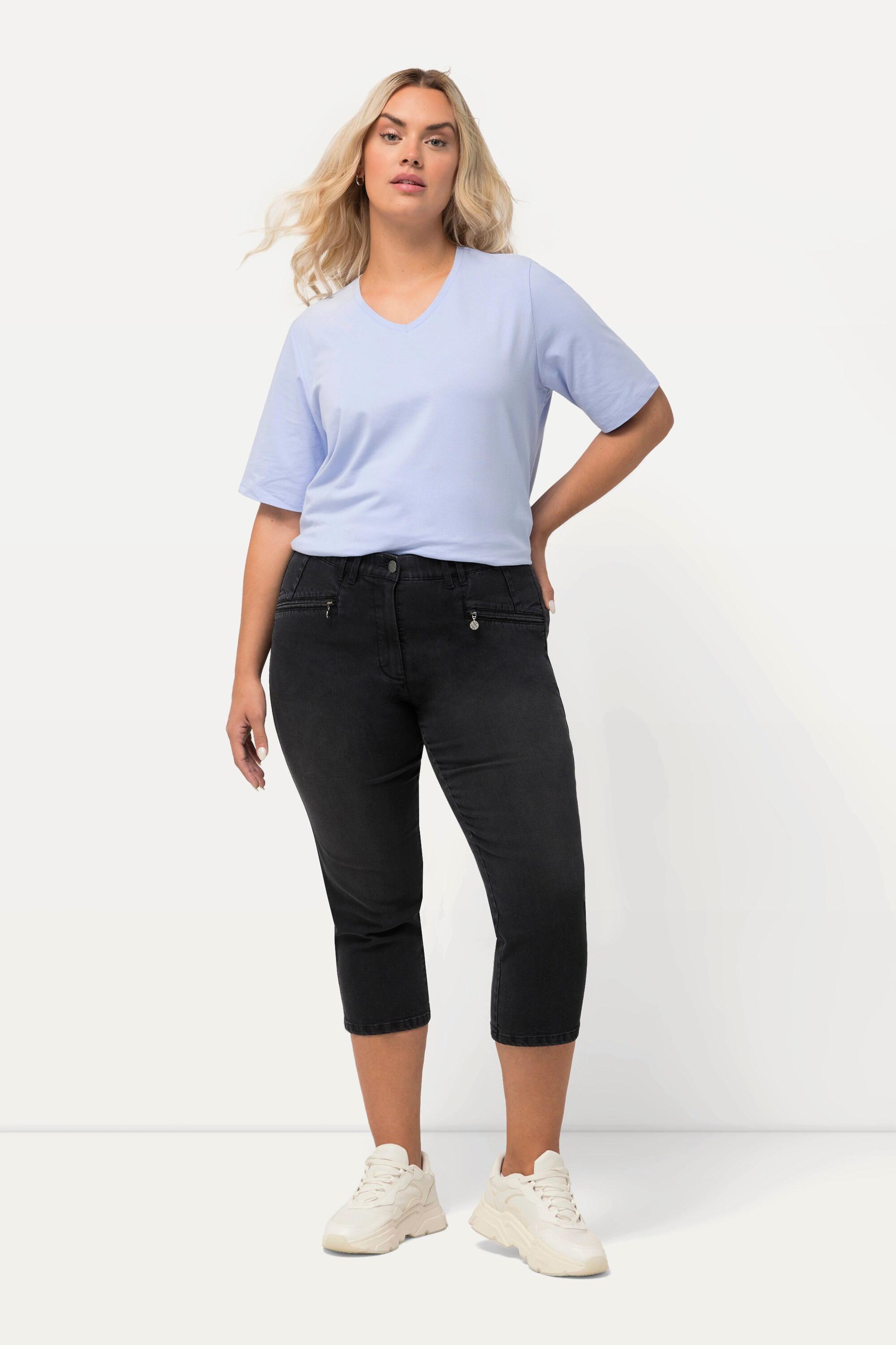 Ulla Popken  Jean Mony 7/8, taille élastique, poches zippées 