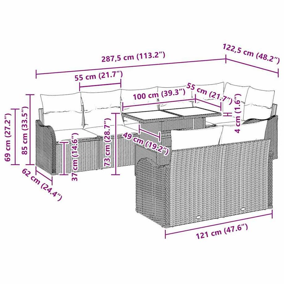 VidaXL Ensemble de salon extérieur poly rattan  