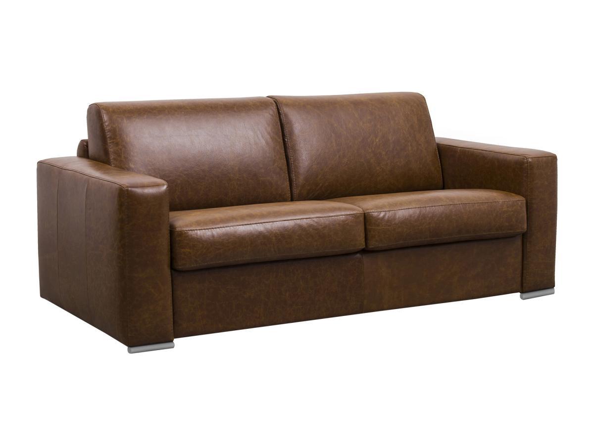 Vente-unique Schlafsofa mit Matratze 3Sitzer 100% Büffelleder VintageLederOptik DELECTEA II  