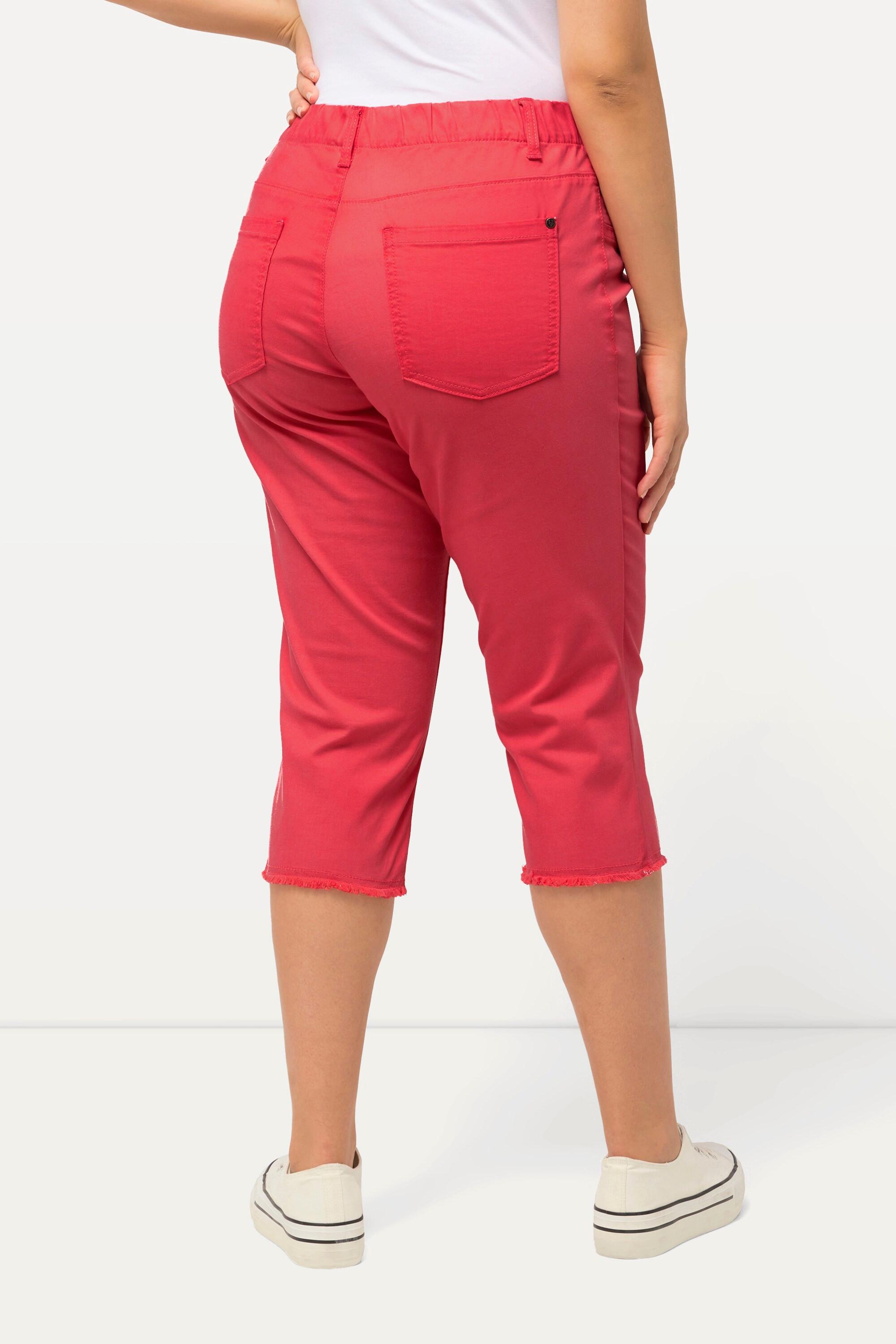 Ulla Popken  Pantaloni Capri a 7/8 modello Sienna in tessuto elasticizzato con orli sfrangiati e taglio della gamba aderente 