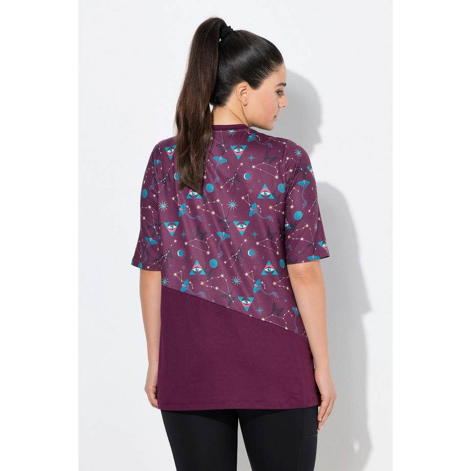 Ulla Popken Maglia Funzionale Scollo Rotondo Mezza Manica Taglio Svasato Riciclata  