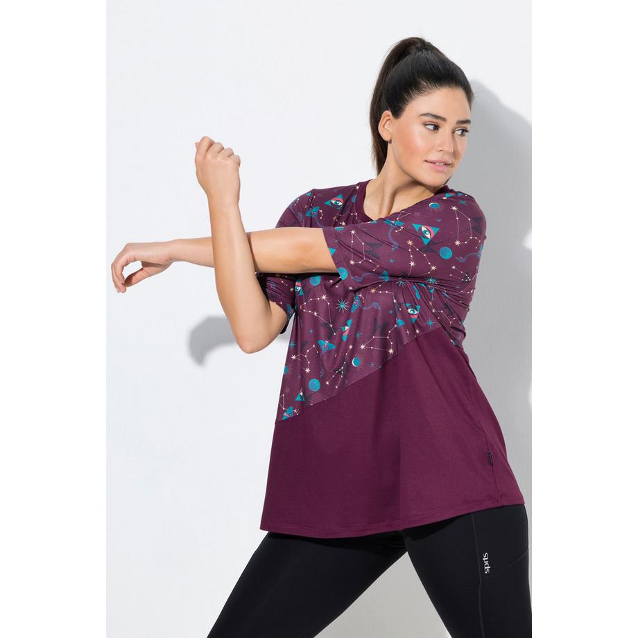 Ulla Popken Maglia Funzionale Scollo Rotondo Mezza Manica Taglio Svasato Riciclata  