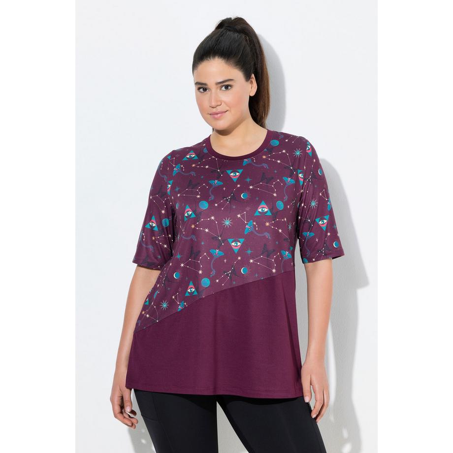 Ulla Popken Maglia Funzionale Scollo Rotondo Mezza Manica Taglio Svasato Riciclata  