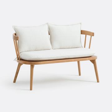 Tischbank aus Eiche und Stoff