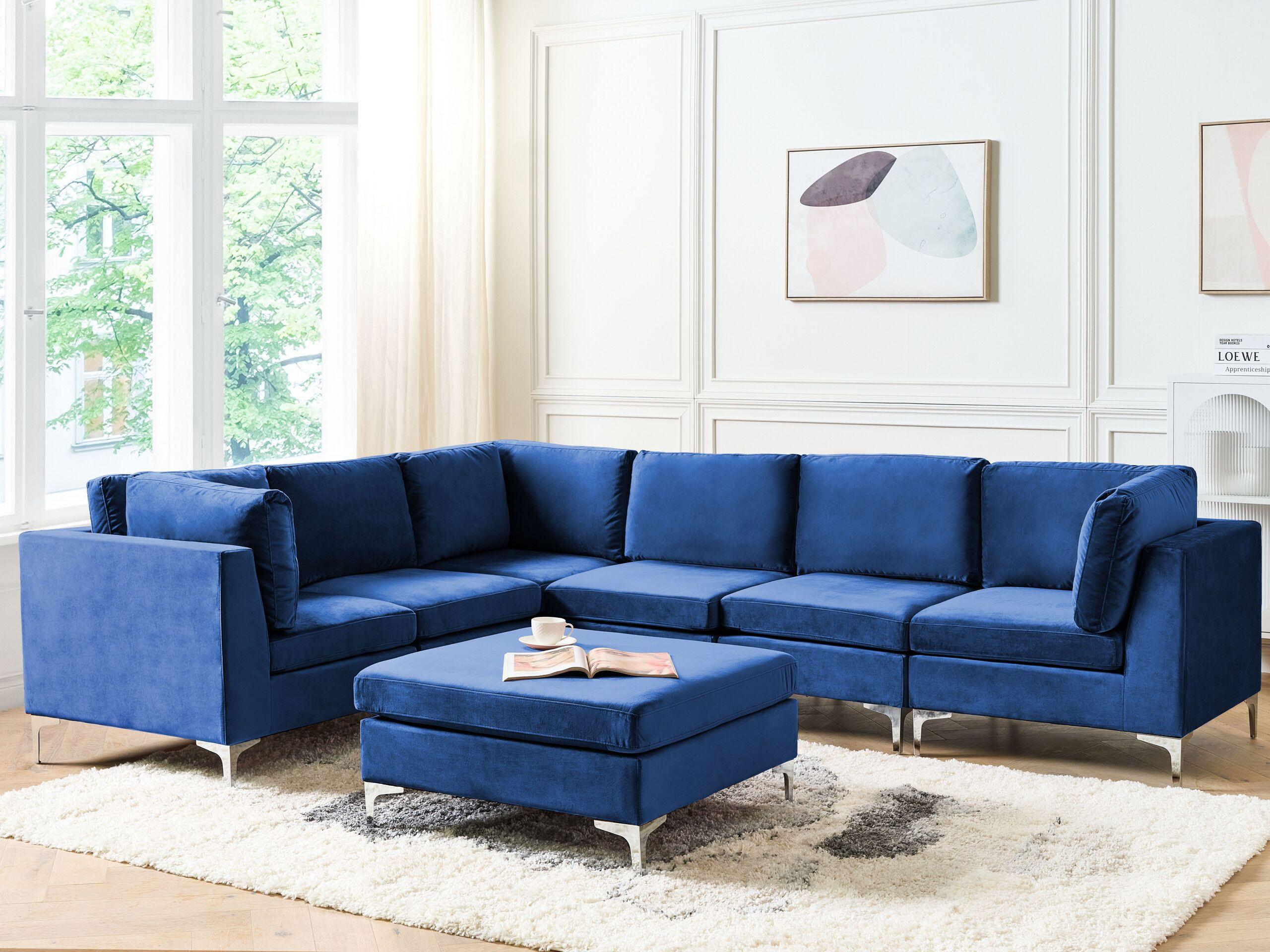 Beliani Ecksofa mit Ottomane aus Samtstoff Modern EVJA  