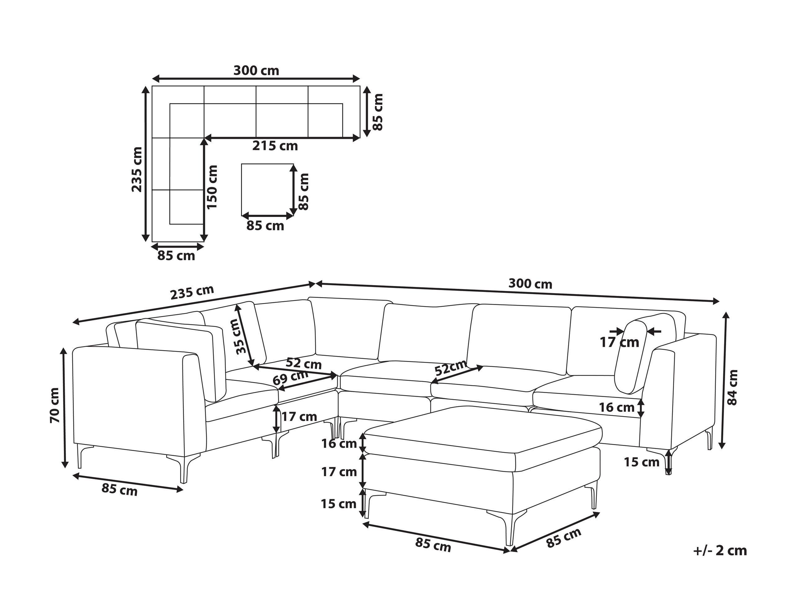 Beliani Ecksofa mit Ottomane aus Samtstoff Modern EVJA  