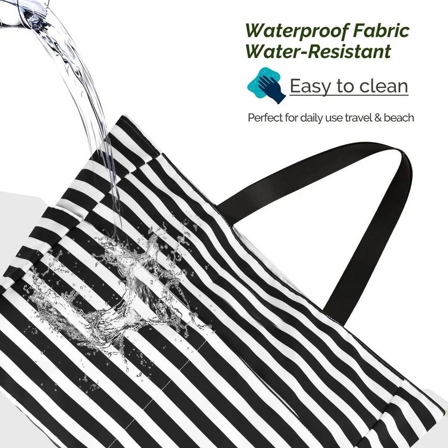 Only-bags.store Grand sac de plage rayé avec fermeture éclair imperméable Family Beach  