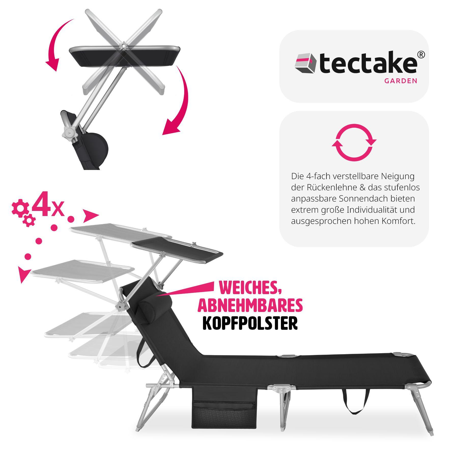 Tectake Sonnenliege stufenlos verstellbares Sonnendach  