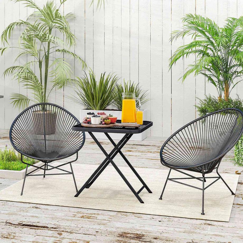 Northio Gartentisch klappbar 70 x70 cm, Wetterfest Balkontisch Stahl Klapptisch mit Ausschnitt-Design, Esstisch Outdoor, quadrarisch Beistelltisch, Terrassentisch für Garten Terrasse Balkon Schwarz |  