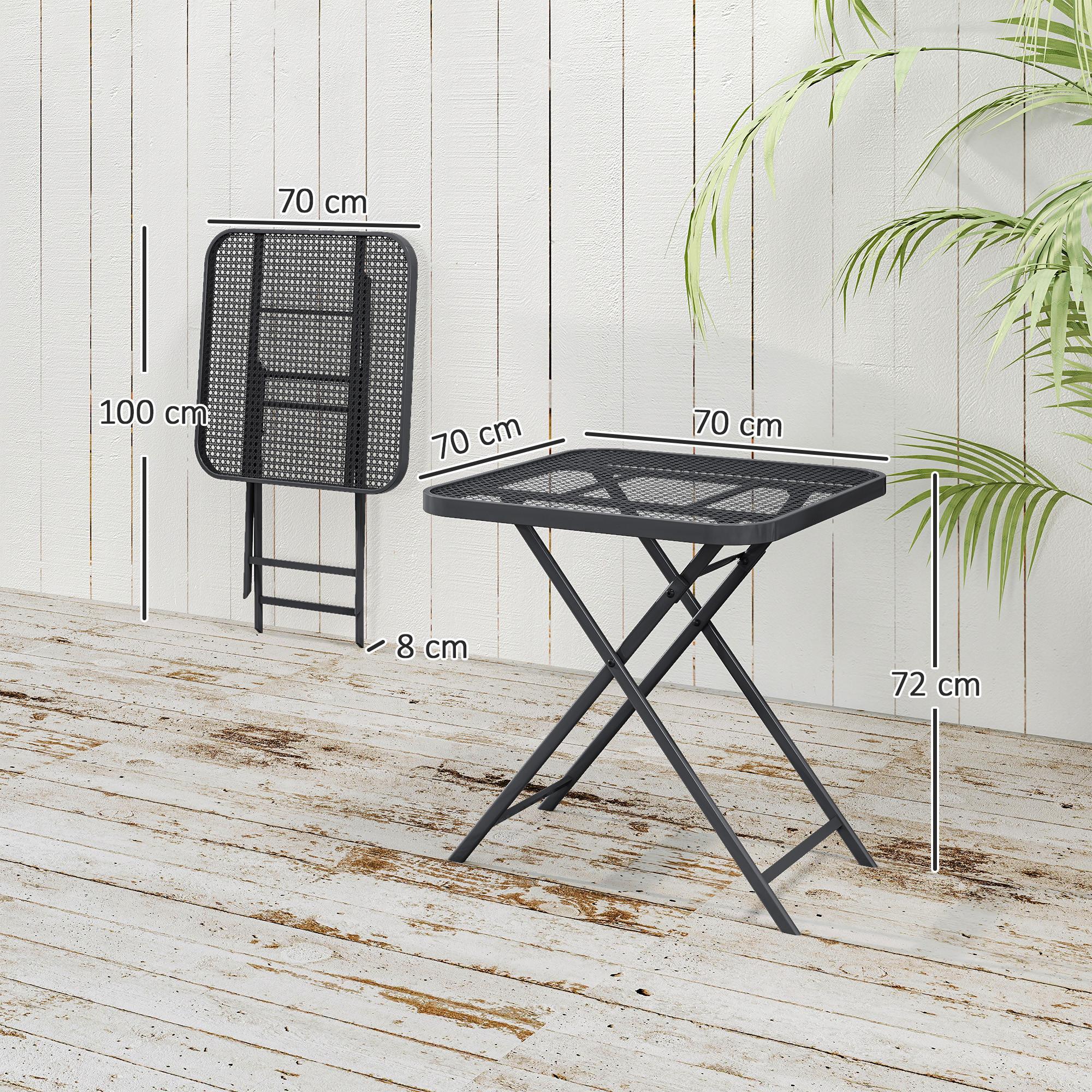 Northio Table de jardin pliante 70 x 70 cm, table de balcon résistante aux intempéries, table pliante en acier avec design découpé, table à manger d'extérieur, table d'appoint carrée, table de patio pour jardin, terrasse, balcon, noir  