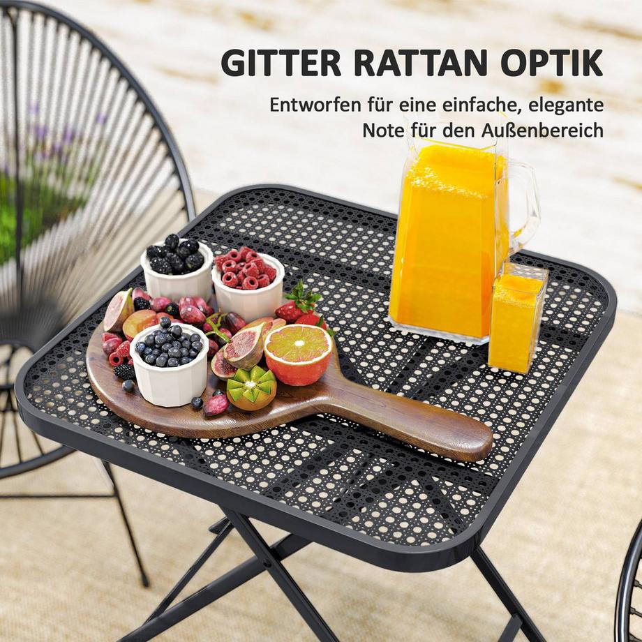 Northio Gartentisch klappbar 70 x70 cm, Wetterfest Balkontisch Stahl Klapptisch mit Ausschnitt-Design, Esstisch Outdoor, quadrarisch Beistelltisch, Terrassentisch für Garten Terrasse Balkon Schwarz |  