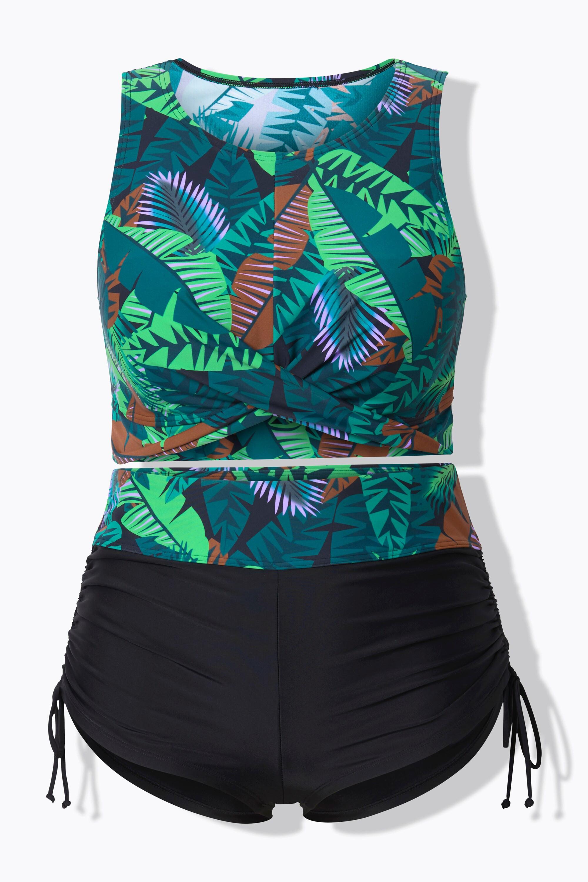 Ulla Popken Bikini Palmen Softcups Drapierung mit Shorts  