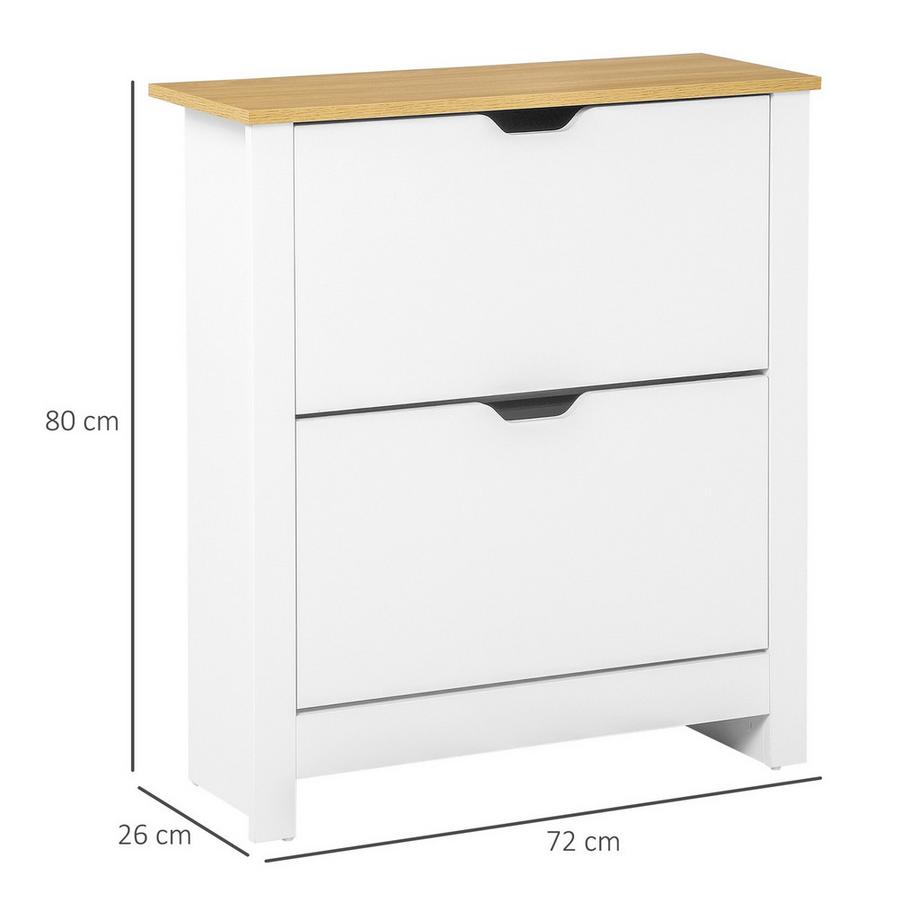Northio Schuhschrank Platzsparend Schuhkipper Mit 2 Klappen Für 12 Paar Schuhe, Schuhregal Für Flur, Weiß+Natur  