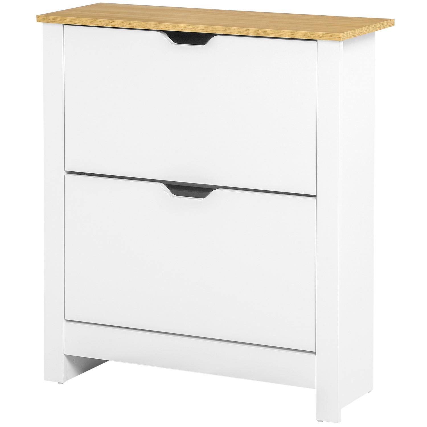 Northio Armoire À Chaussures, Benne À Chaussures Peu Encombrante Avec 2 Rabats Pour 12 Paires De Chaussures, Étagère À Chaussures Pour Couloir, Blanc + Naturel  