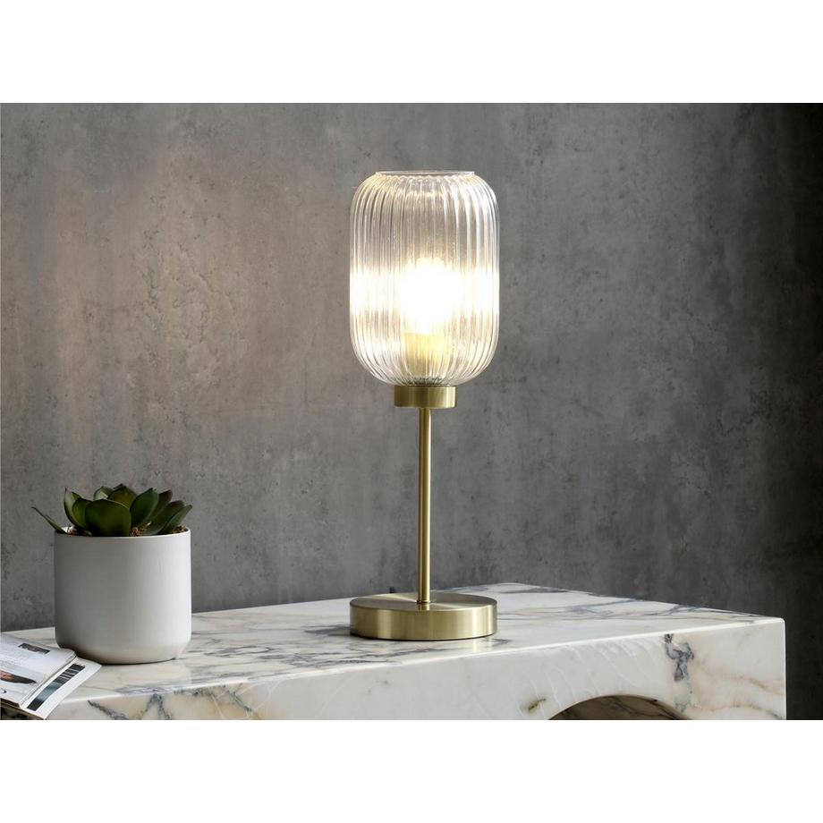 Vente-unique Lampe à poser vintage en métal et verre - L. 14 x P. 14 x H. 43,5 cm - Doré - LOUXOR  