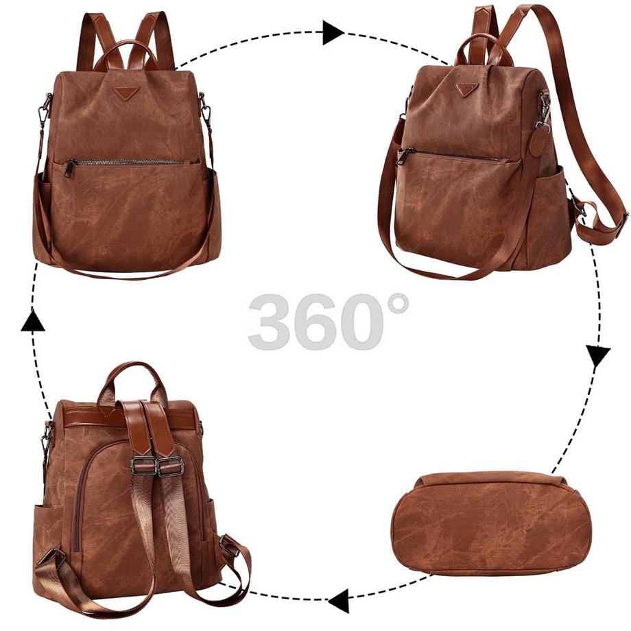 Only-bags.store  Rucksack klein, Stadtrucksack aus veganem Leder, Rucksack Handtasche Anti-Diebstahl, eleganter Tagesrucksack für Büro, Pendeln, Arbeit 