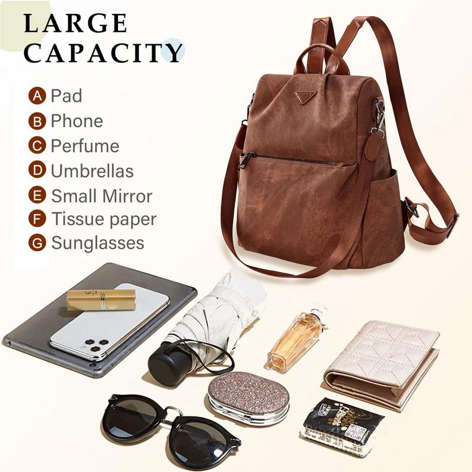 Only-bags.store  Rucksack klein, Stadtrucksack aus veganem Leder, Rucksack Handtasche Anti-Diebstahl, eleganter Tagesrucksack für Büro, Pendeln, Arbeit 