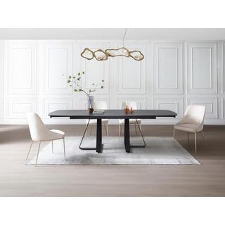 Vente-unique Table à manger extensible 6 à 10 couverts en verre trempé et céramique - Effet marbre noir - MARDONA  