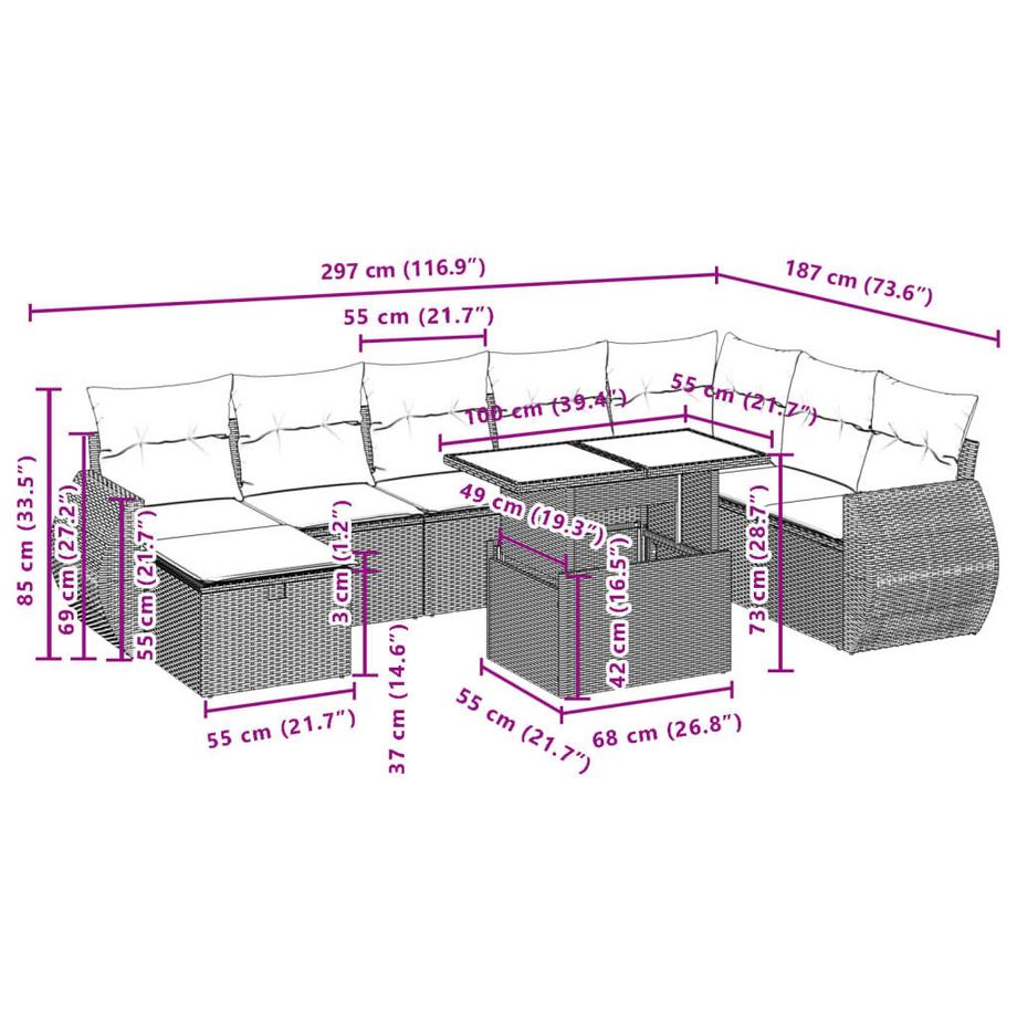 VidaXL set divano da giardino Polirattan  