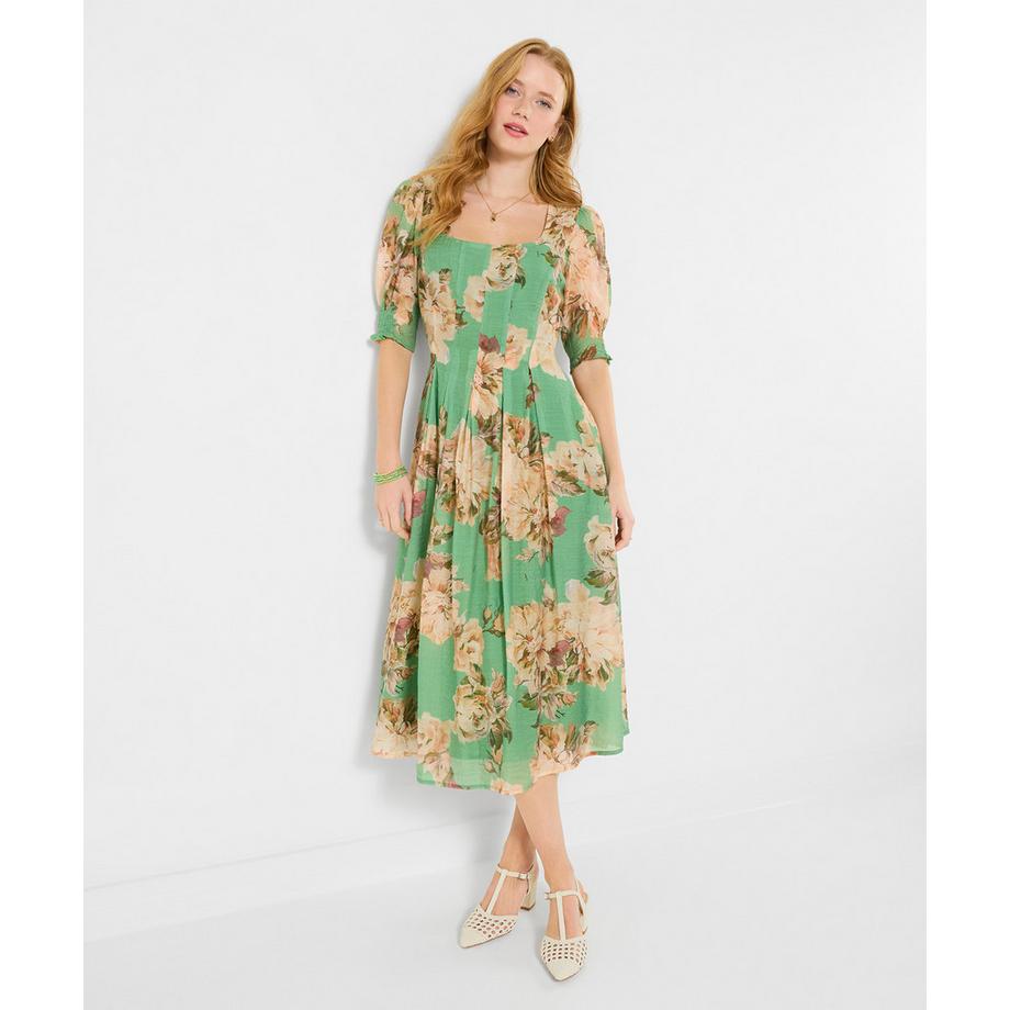 Midikleid mit eckigem Ausschnitt im Retro-Stil