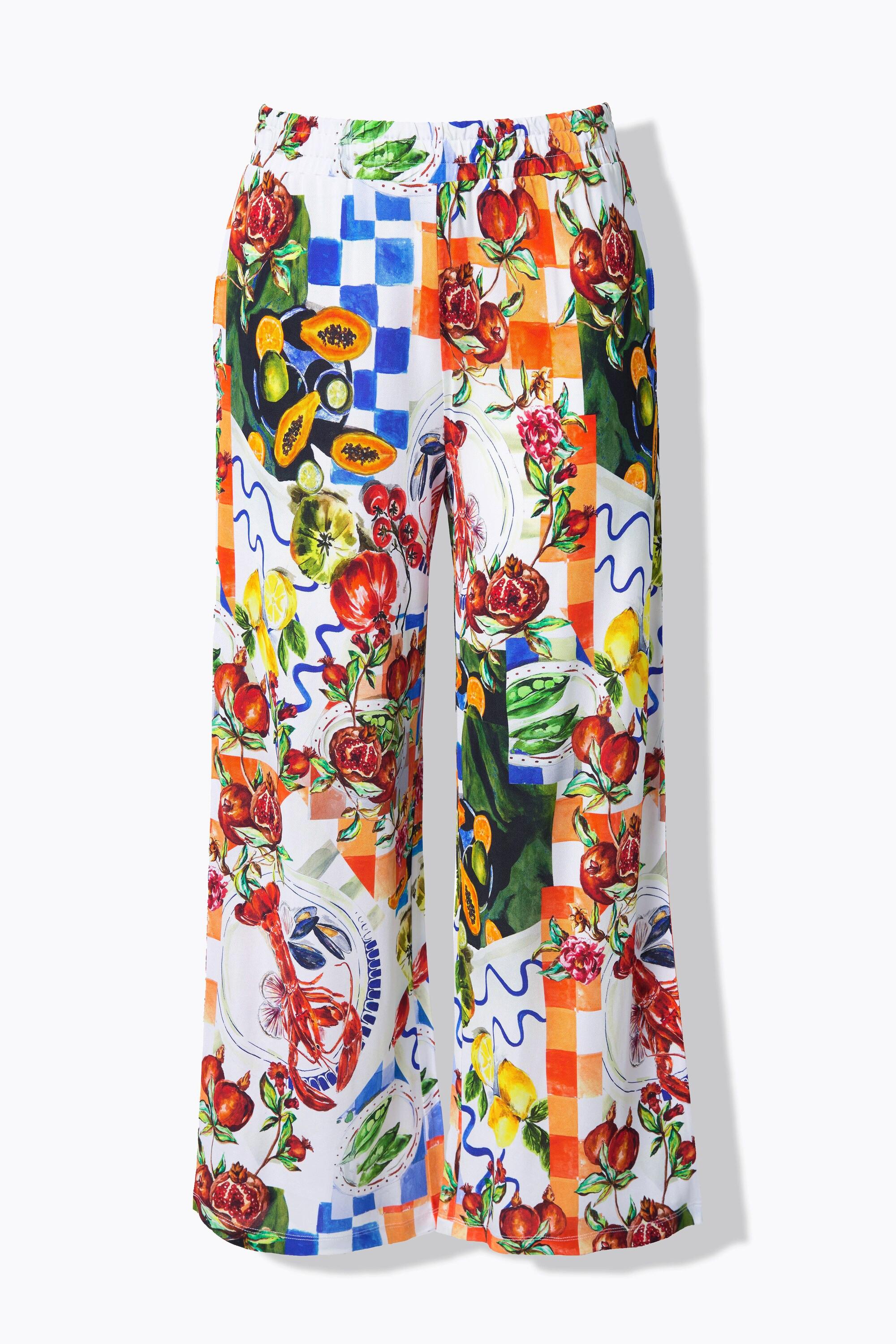 Ulla Popken Pantalon Slinky Imprimés Food Jambe Large Taille Élastique  