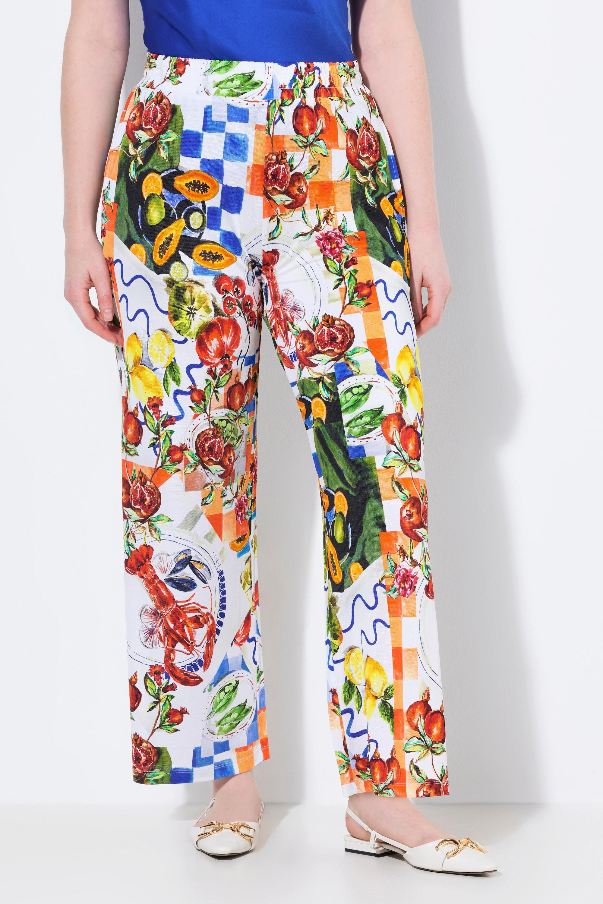 Ulla Popken Pantalon Slinky Imprimés Food Jambe Large Taille Élastique  