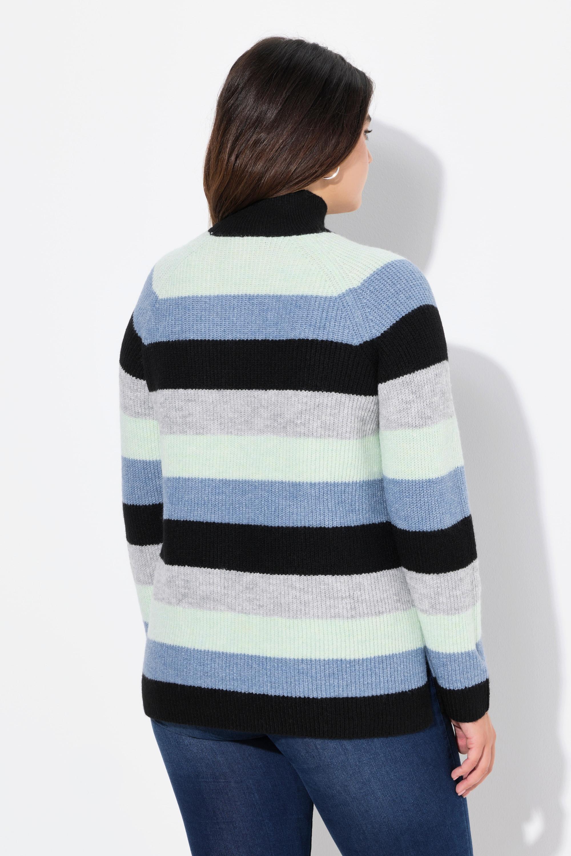 Ulla Popken Gestreifter Stehkragen Raglan Langarm Pullover  