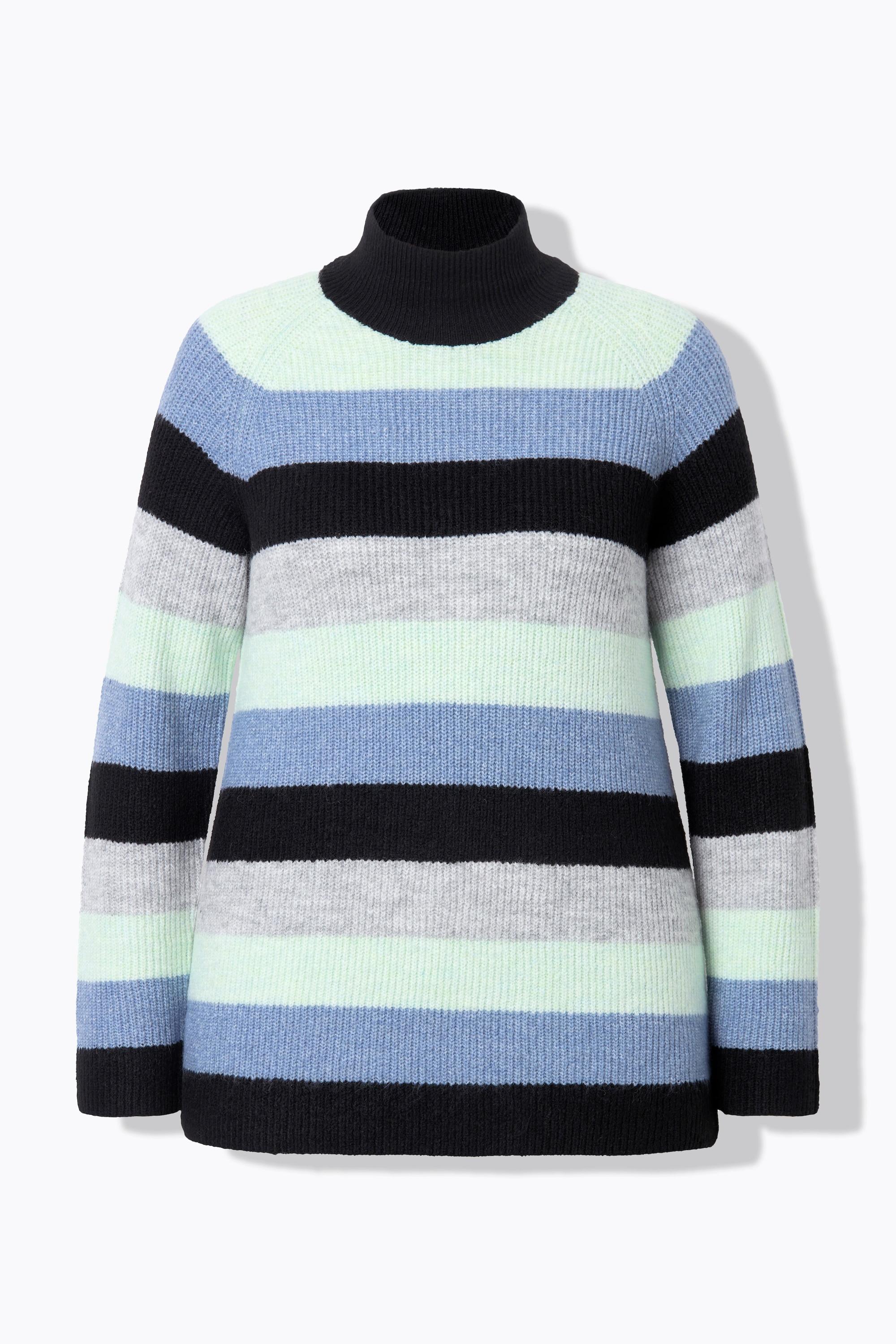 Ulla Popken Gestreifter Stehkragen Raglan Langarm Pullover  